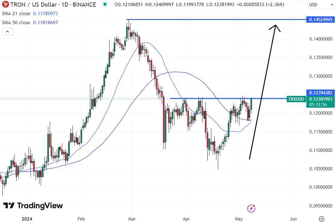 Tron could be the best crypto buy today if it can break north of this key resistance level. 