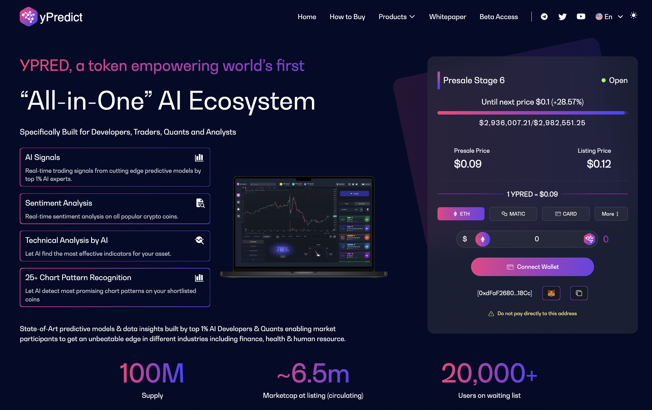 yPredict token presale page