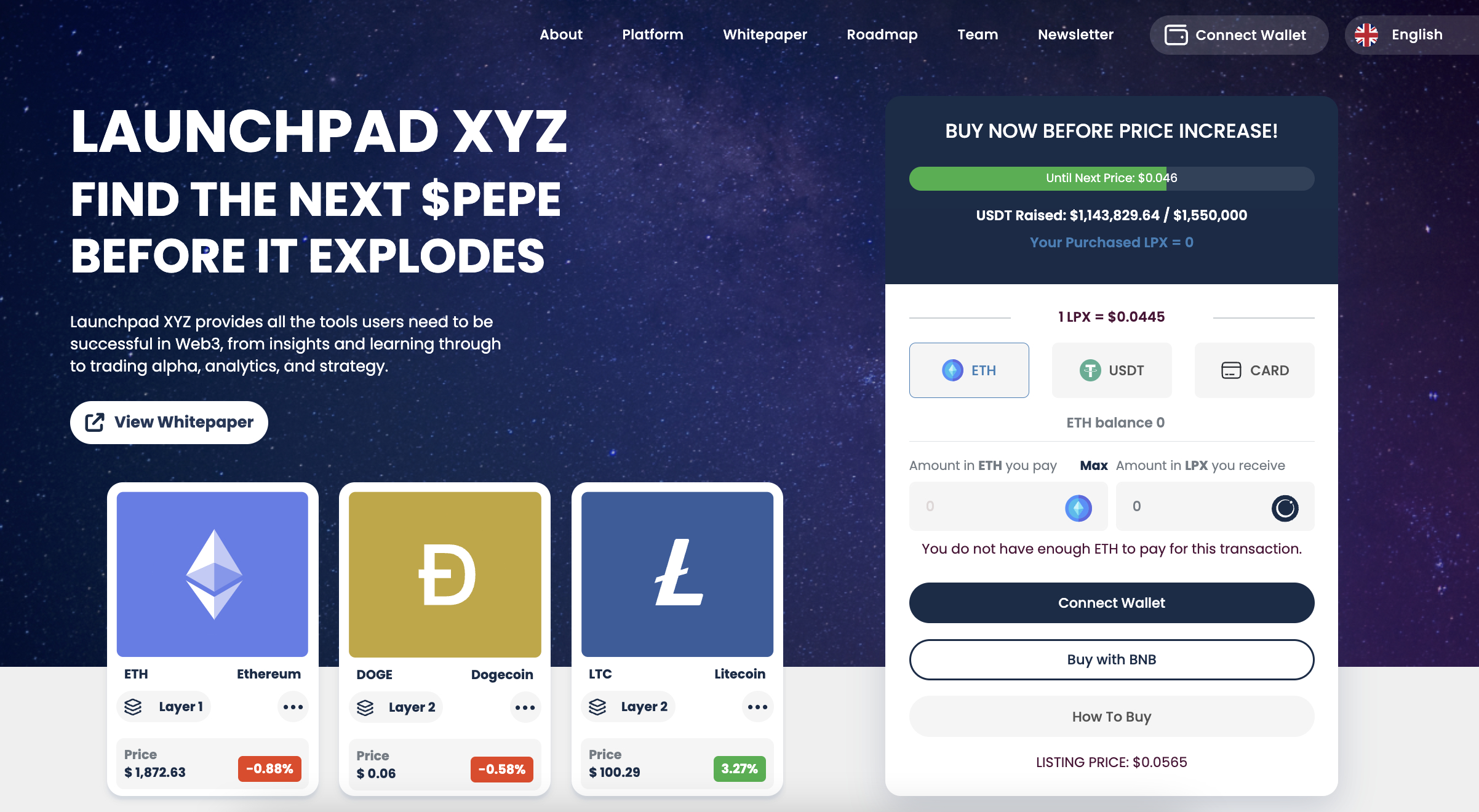Launchpad XYZ token presale page