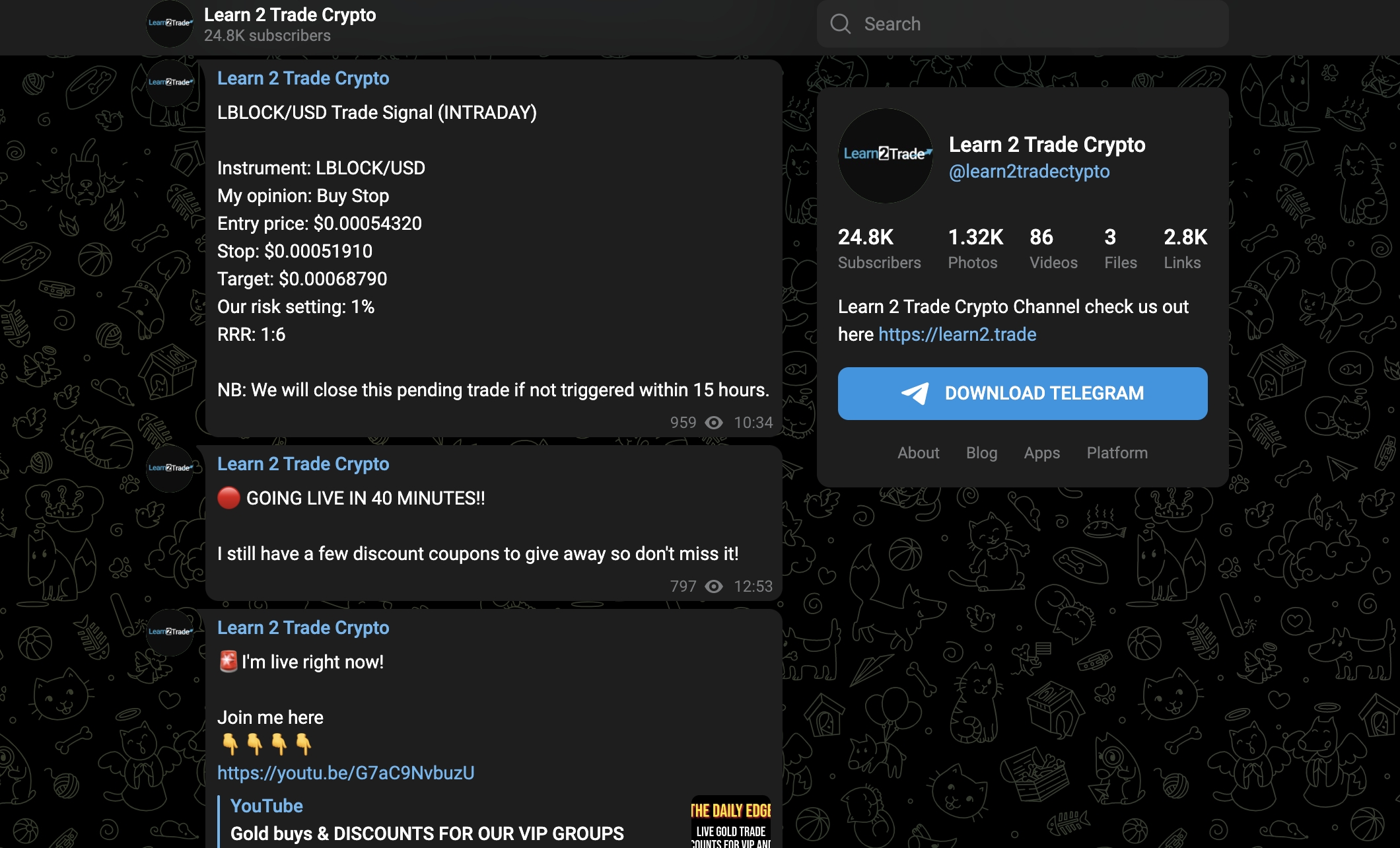 Learn2Trade crypto trading telegram channel