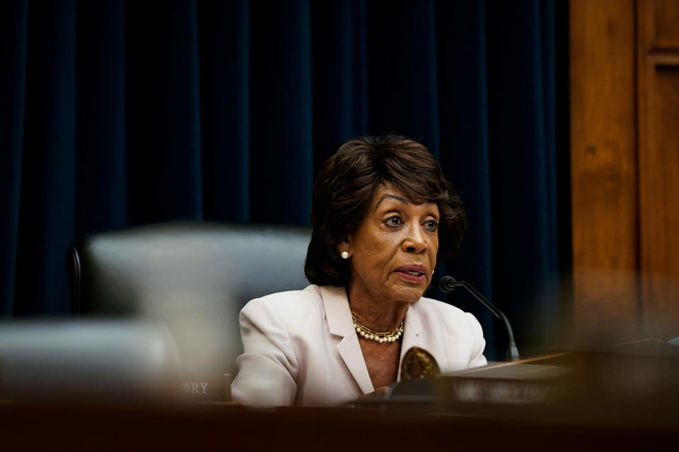 FILE PHOTO: U.S. Representative Maxine Waters questions a witness during a U.S. House Financial Services Committee hearing titled “Megabank Accountability: Oversight of America's Largest Consumer Banks” on Capitol Hill in Washington, U.S. , September 21, 2022. REUTERS/Elizabeth Frantz /File Photo