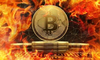 Bitcoin symbol engulfed in flames