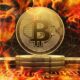 Bitcoin symbol engulfed in flames